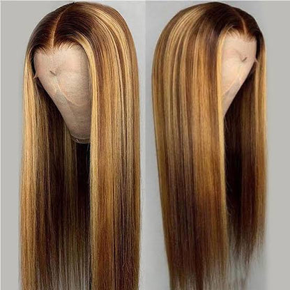 Brown wig with Blonde highlights, 13×4 Lace Front, Straight Undetectable Lace