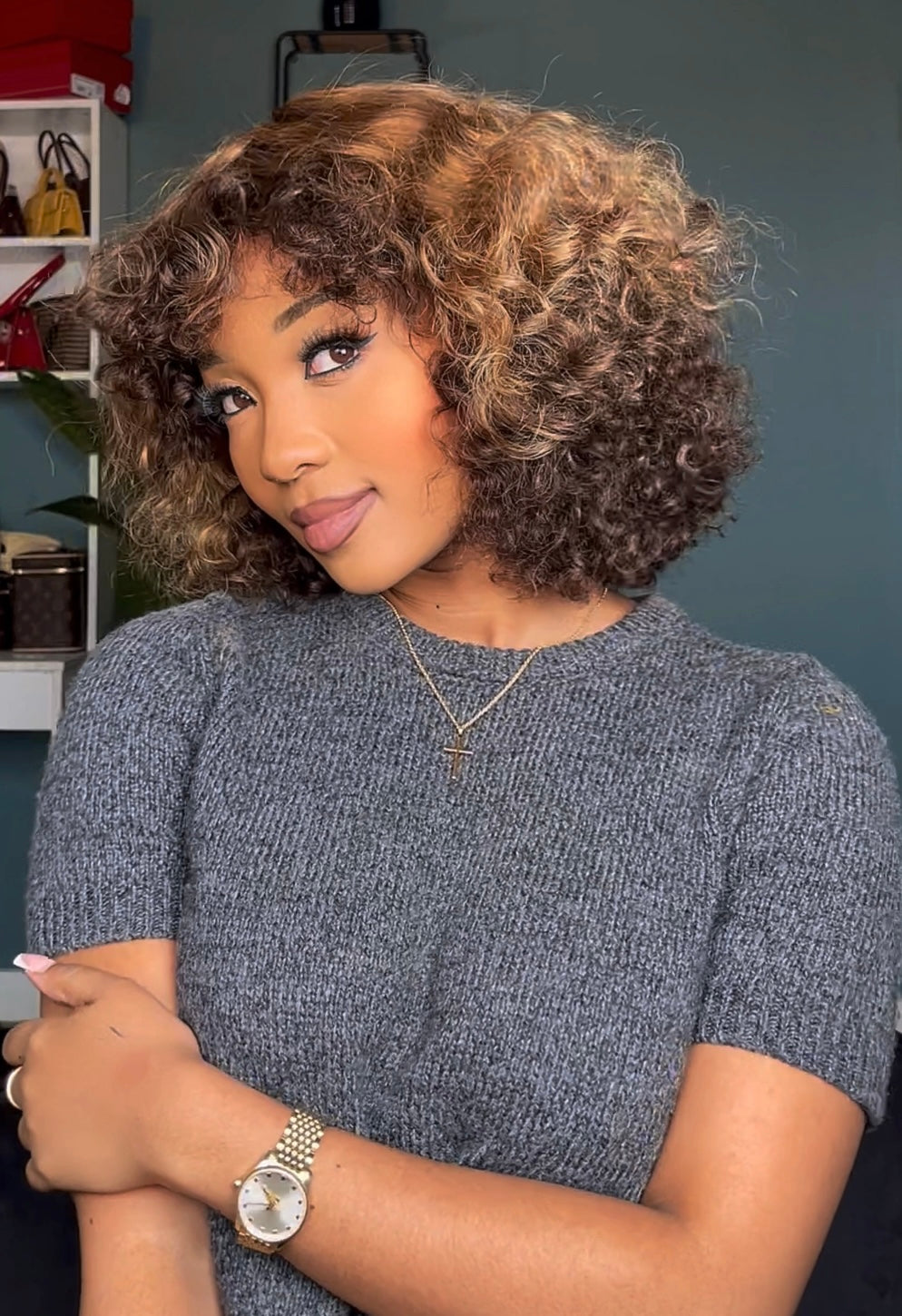 12” CURLY BOB WITH BANGS