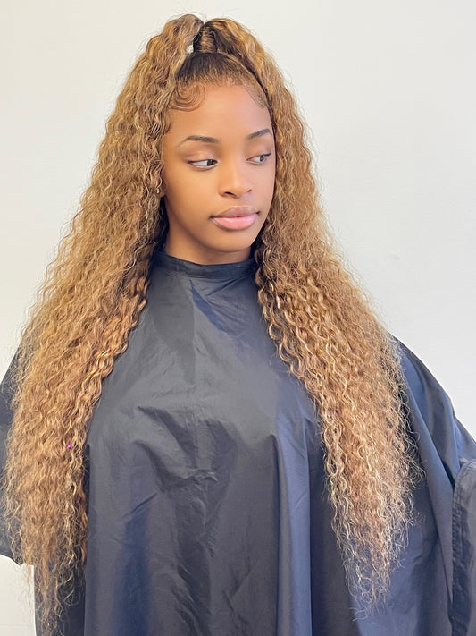 30” Honey Blonde Water Curly Full Frontal Wig